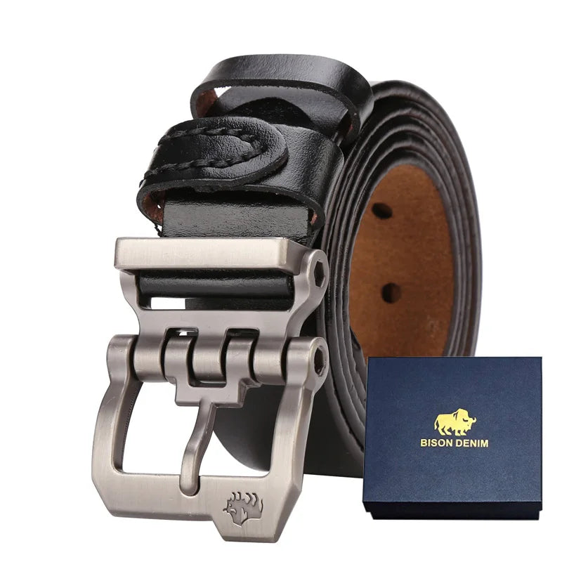 BISON DENIM Genuine Leather Belt For Men Gift Designer Jeans Belts Men's High Quality Cowskin Personality Buckle Vintage N71223
