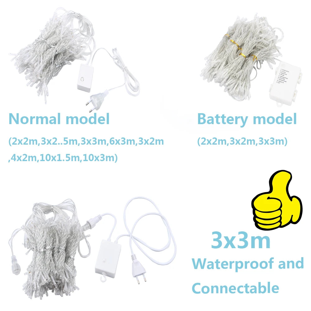 2x2/3x2/6x3M Wedding Fairy String Light Christmas 300 LED Holiday Garland For Garden Party Outdoor Home Street Curtain Decor