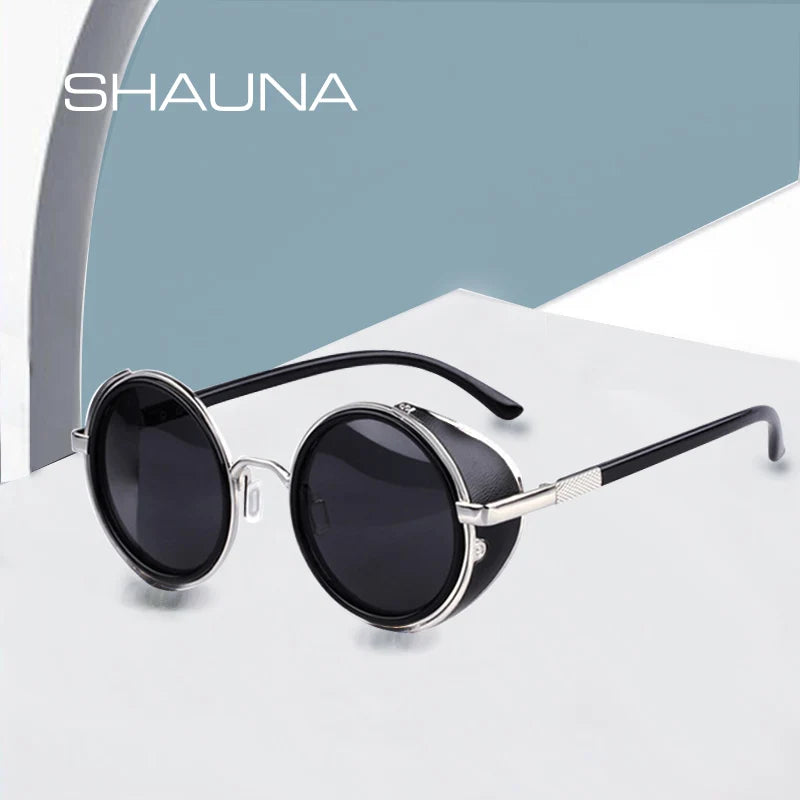 SHAUNA Vintage Women Steampunk Retro Coating Men Round Sunglasses Brand Designer Punk Sun Glasses UV400