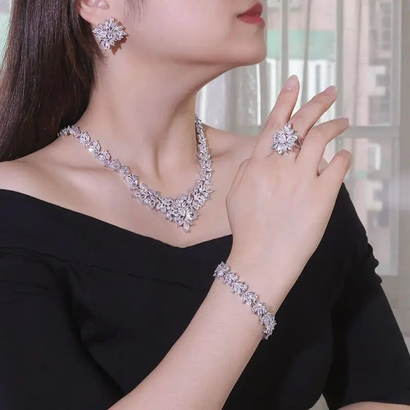 Luxury Brands CZ Zirconia Necklaces Jewelry Sets for Women 2022 Silver Color Marquise Dubai Wedding Jewelry Set Bijoux Femme
