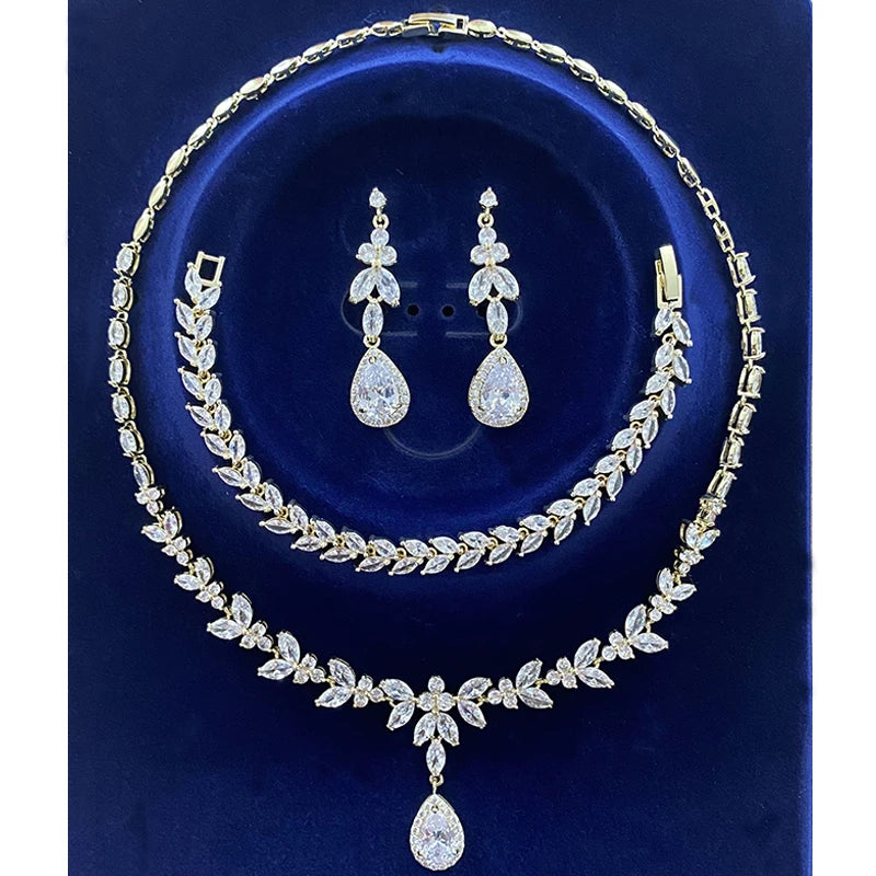 Luxury Brands CZ Zirconia Necklaces Jewelry Sets for Women 2022 Silver Color Marquise Dubai Wedding Jewelry Set Bijoux Femme