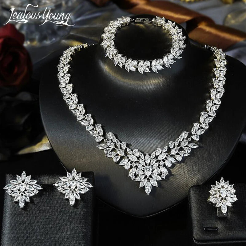 Luxury Brands CZ Zirconia Necklaces Jewelry Sets for Women 2022 Silver Color Marquise Dubai Wedding Jewelry Set Bijoux Femme