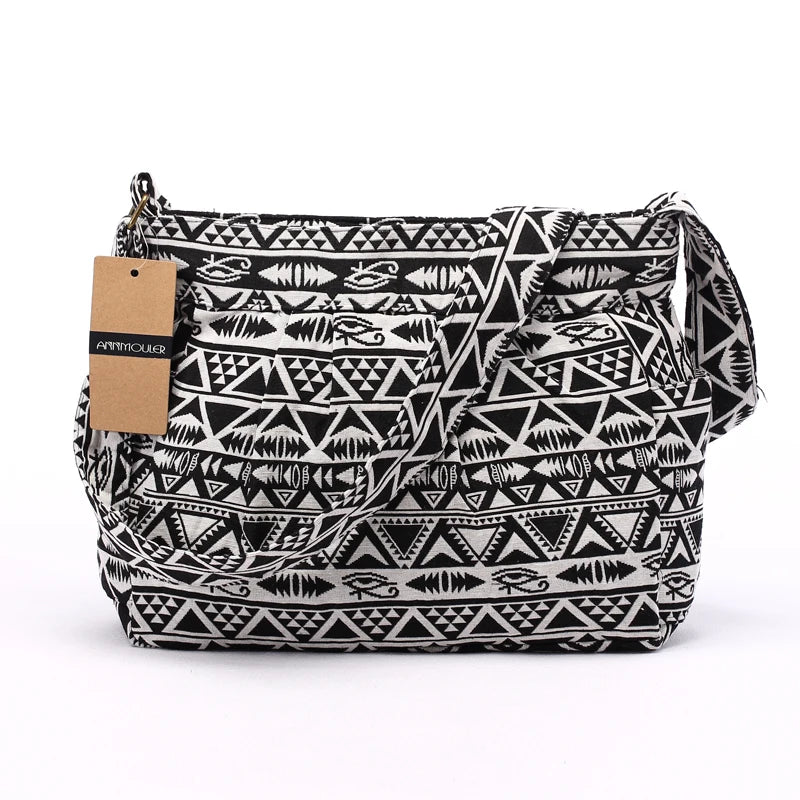 Annmouler Brand Women Crossbody Bag Vintage Large Capacity Shoulder Bag Multi-pocket Cotton Messenger Bag Hobo for Ladies