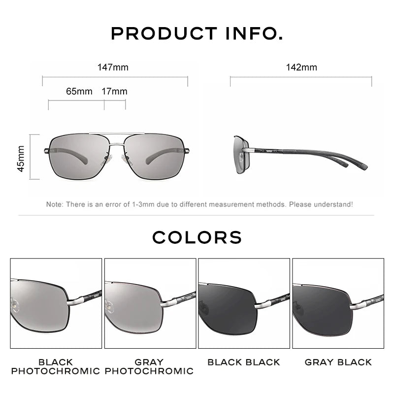 CAPONI Photochromic Men's Sunglasses Polarized Classic Brand Design Anti Ray Shades Driving Square Sun Glasses Men UV400 BS8724