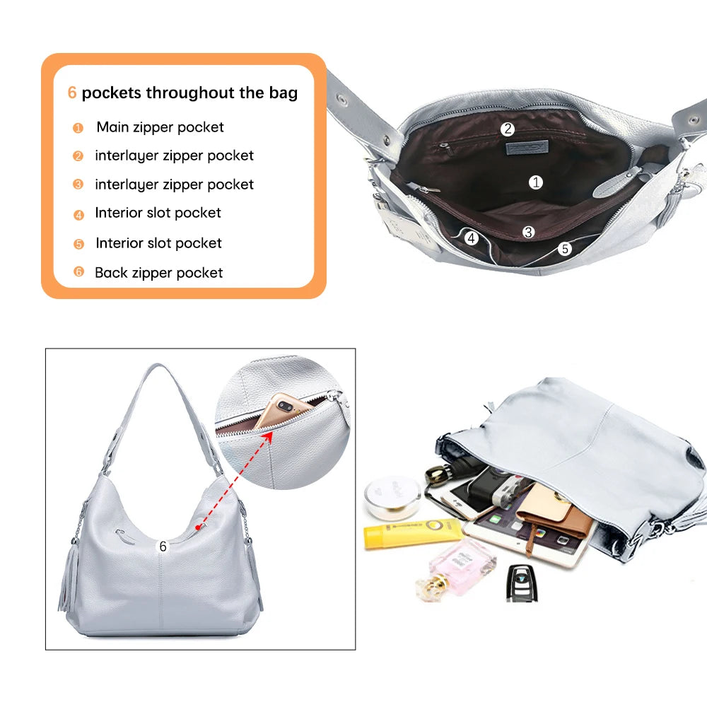 Zency 2025 New Fashion Soft Real Genuine Leather Tassel Women Handbag Elegant Ladies Hobo Shoulder Bag Messenger Purse Satchel