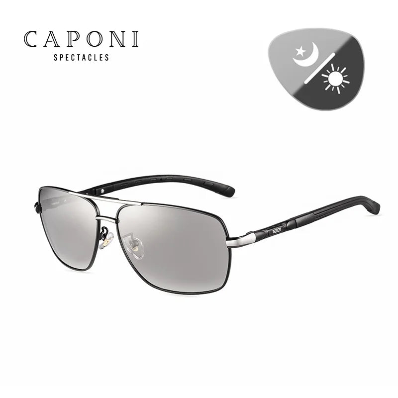 CAPONI Photochromic Men's Sunglasses Polarized Classic Brand Design Anti Ray Shades Driving Square Sun Glasses Men UV400 BS8724