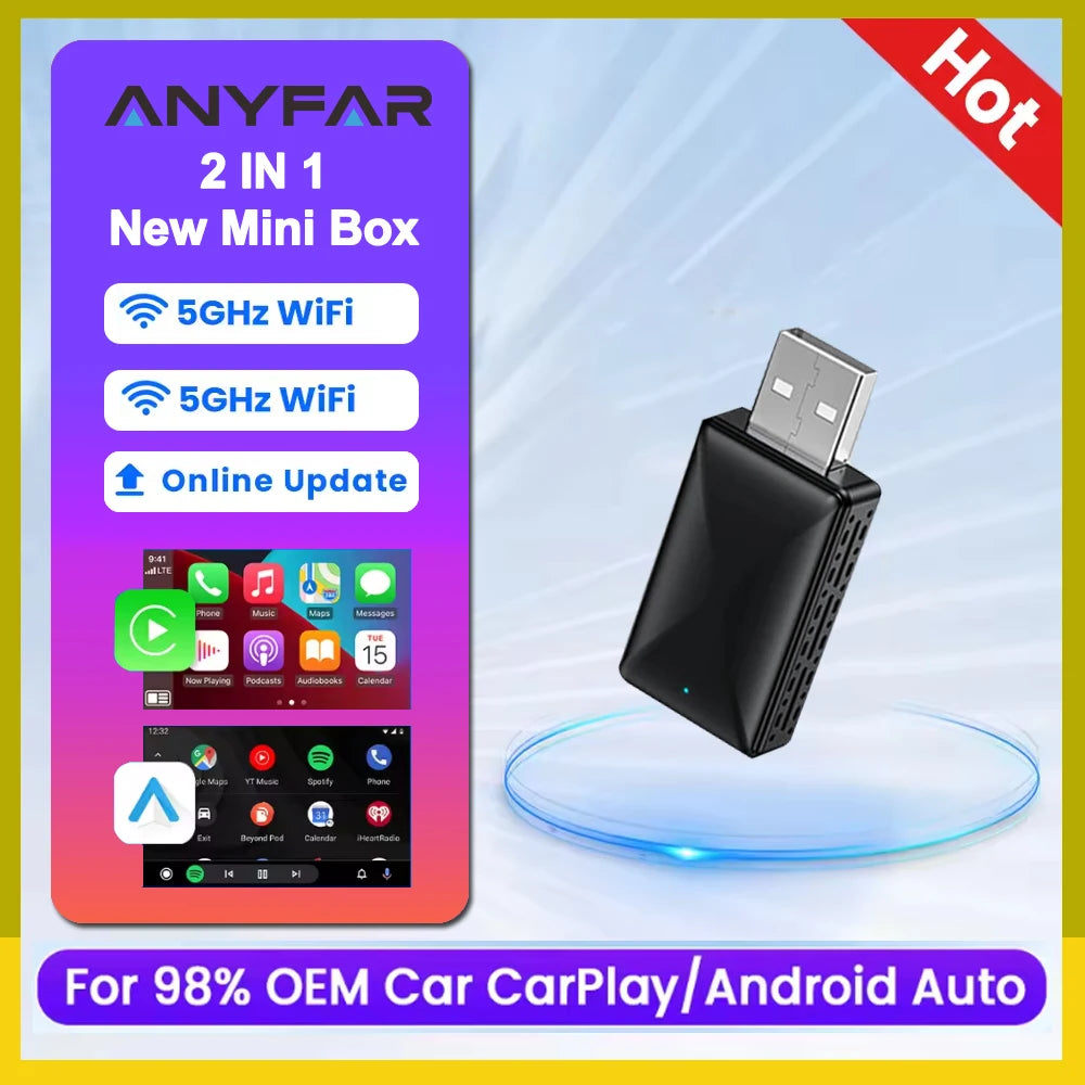 NEW 2in1 Wireless CarPlay AI Mini Android Auto Box Plug&Play Automatic Connection Compatible with 99% of Cars For Car Radio