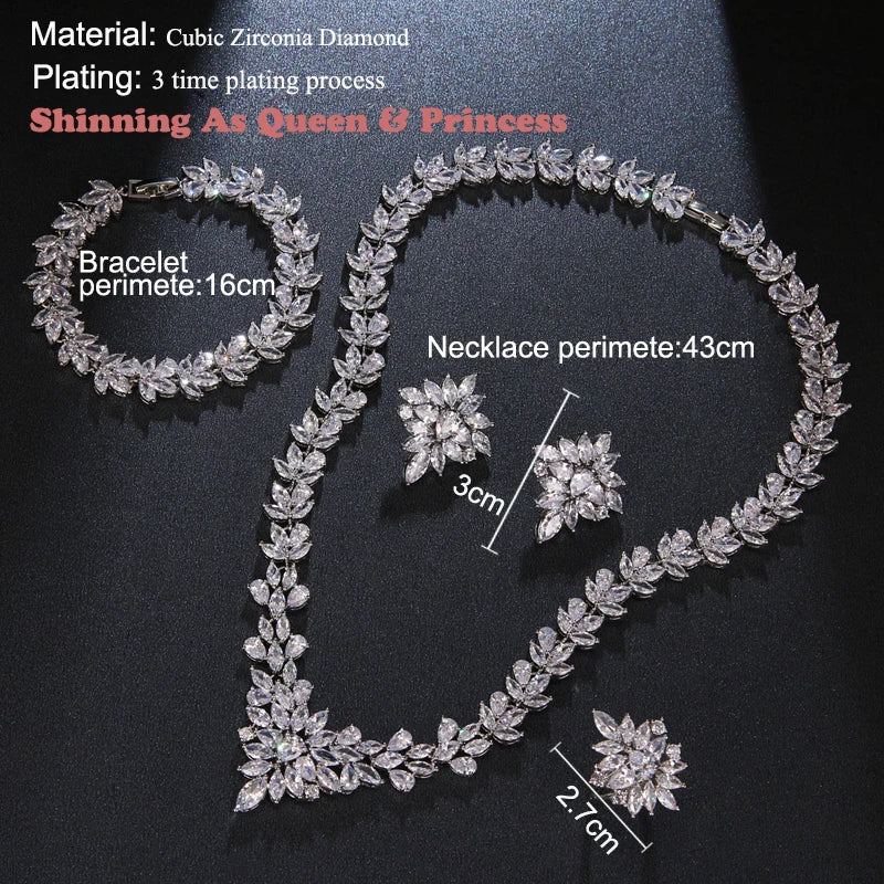 Luxury Brands CZ Zirconia Necklaces Jewelry Sets for Women 2022 Silver Color Marquise Dubai Wedding Jewelry Set Bijoux Femme