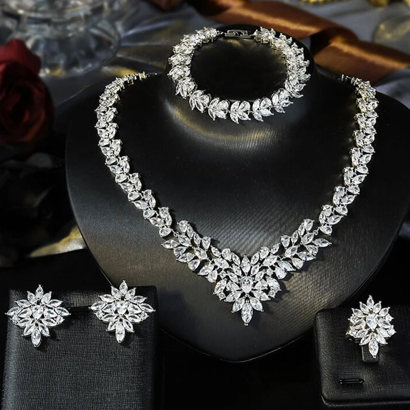 Luxury Brands CZ Zirconia Necklaces Jewelry Sets for Women 2022 Silver Color Marquise Dubai Wedding Jewelry Set Bijoux Femme