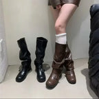 Woman Boots Knee High Platform Chunky Heels Trend Punk Gothic New Rock Leather Fashion Women's Shoes Motorcycle Footwear