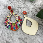 Fashion Bohemian Color Painted Water Drop Wooden Earrings for Women Ethnic Style Long Hollow Dangle Earring Female Jewelry