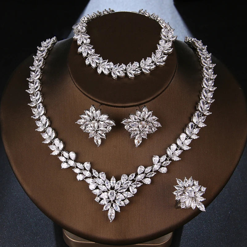 Luxury Brands CZ Zirconia Necklaces Jewelry Sets for Women 2022 Silver Color Marquise Dubai Wedding Jewelry Set Bijoux Femme