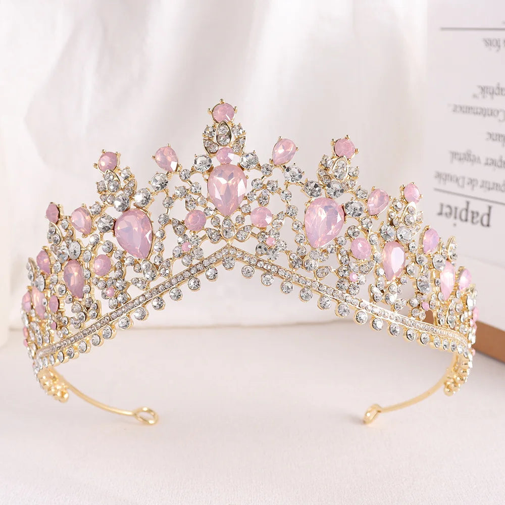 Baroque Bronze Black Green Crystal Bridal Tiaras Crown Vintage Rhinestone Diadem for Brides Headbands Wedding Hair Accessories