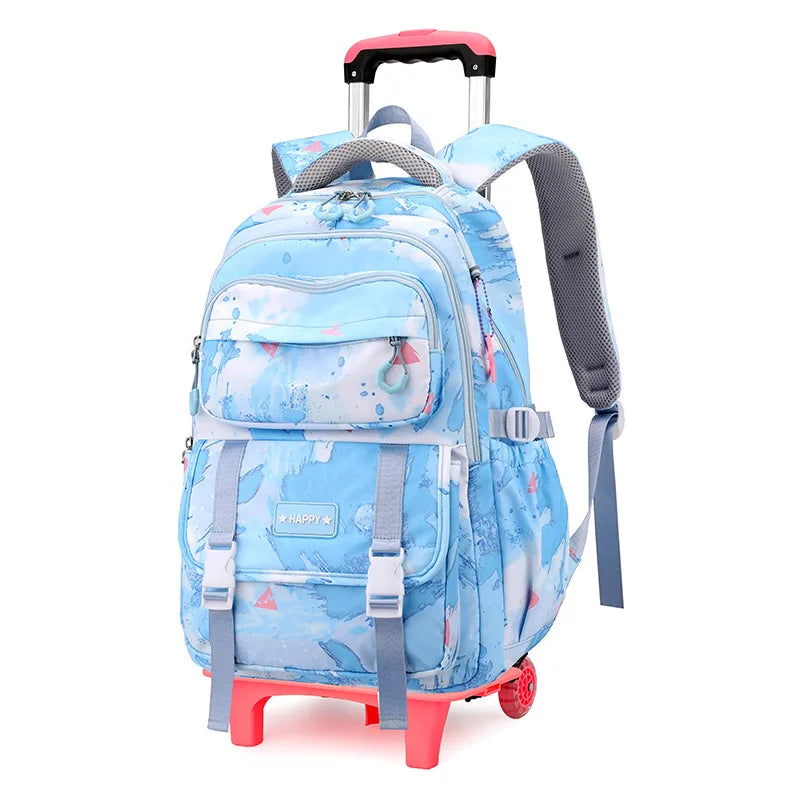 Kids School Backpack with Wheels Rolling Backpack for Girls Student Wheeled Backpack Trolley School Bag Travel Trolley Luggage