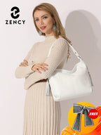 Zency 2025 New Fashion Soft Real Genuine Leather Tassel Women Handbag Elegant Ladies Hobo Shoulder Bag Messenger Purse Satchel