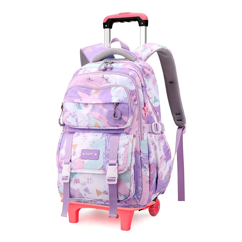 Kids School Backpack with Wheels Rolling Backpack for Girls Student Wheeled Backpack Trolley School Bag Travel Trolley Luggage