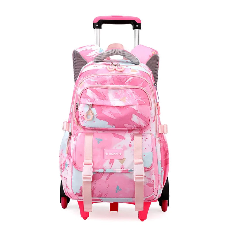 Kids School Backpack with Wheels Rolling Backpack for Girls Student Wheeled Backpack Trolley School Bag Travel Trolley Luggage