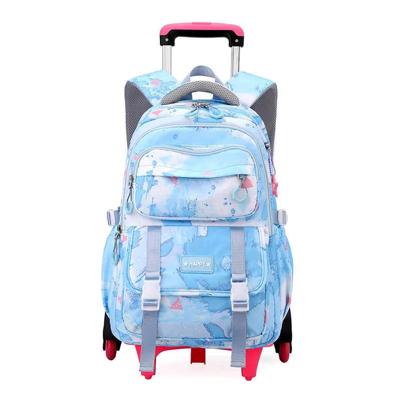 Kids School Backpack with Wheels Rolling Backpack for Girls Student Wheeled Backpack Trolley School Bag Travel Trolley Luggage