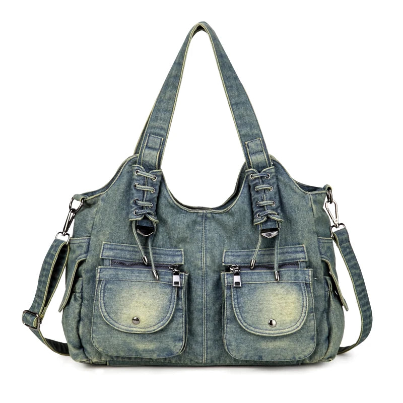 iPinee Women's Denim Bag Y2K Vintage Blue Jean Purse and Handbags Crossbody Shoulder Wallet Large Capacity