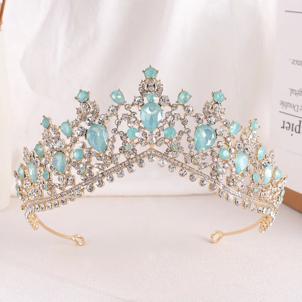 Baroque Bronze Black Green Crystal Bridal Tiaras Crown Vintage Rhinestone Diadem for Brides Headbands Wedding Hair Accessories