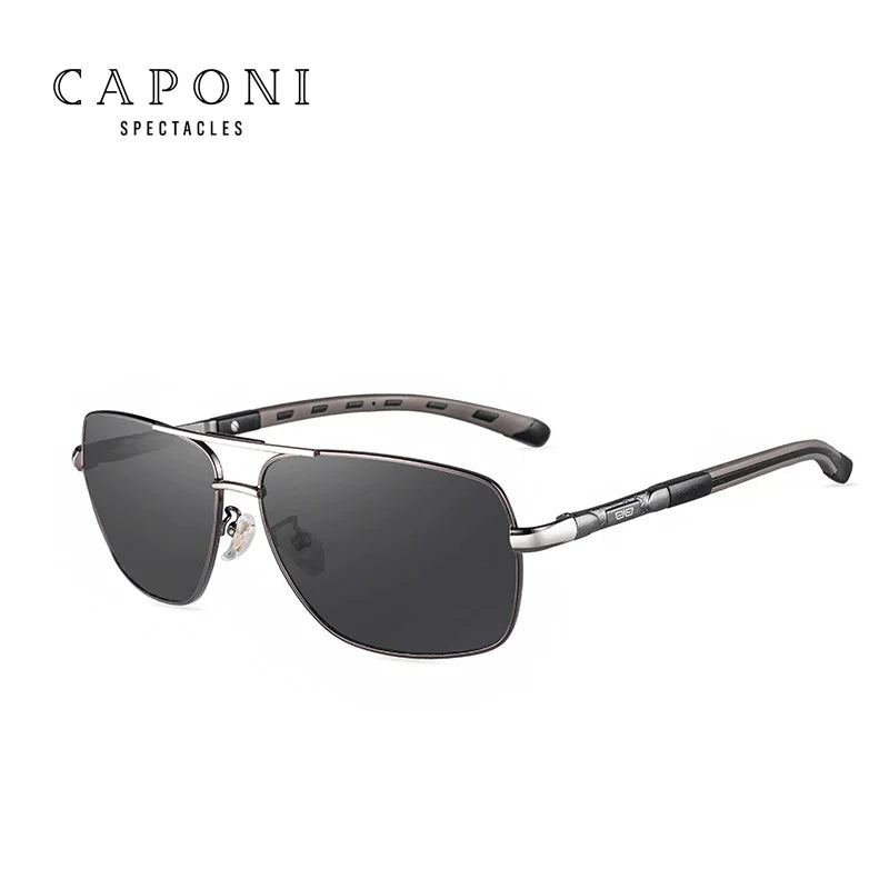 CAPONI Photochromic Men's Sunglasses Polarized Classic Brand Design Anti Ray Shades Driving Square Sun Glasses Men UV400 BS8724