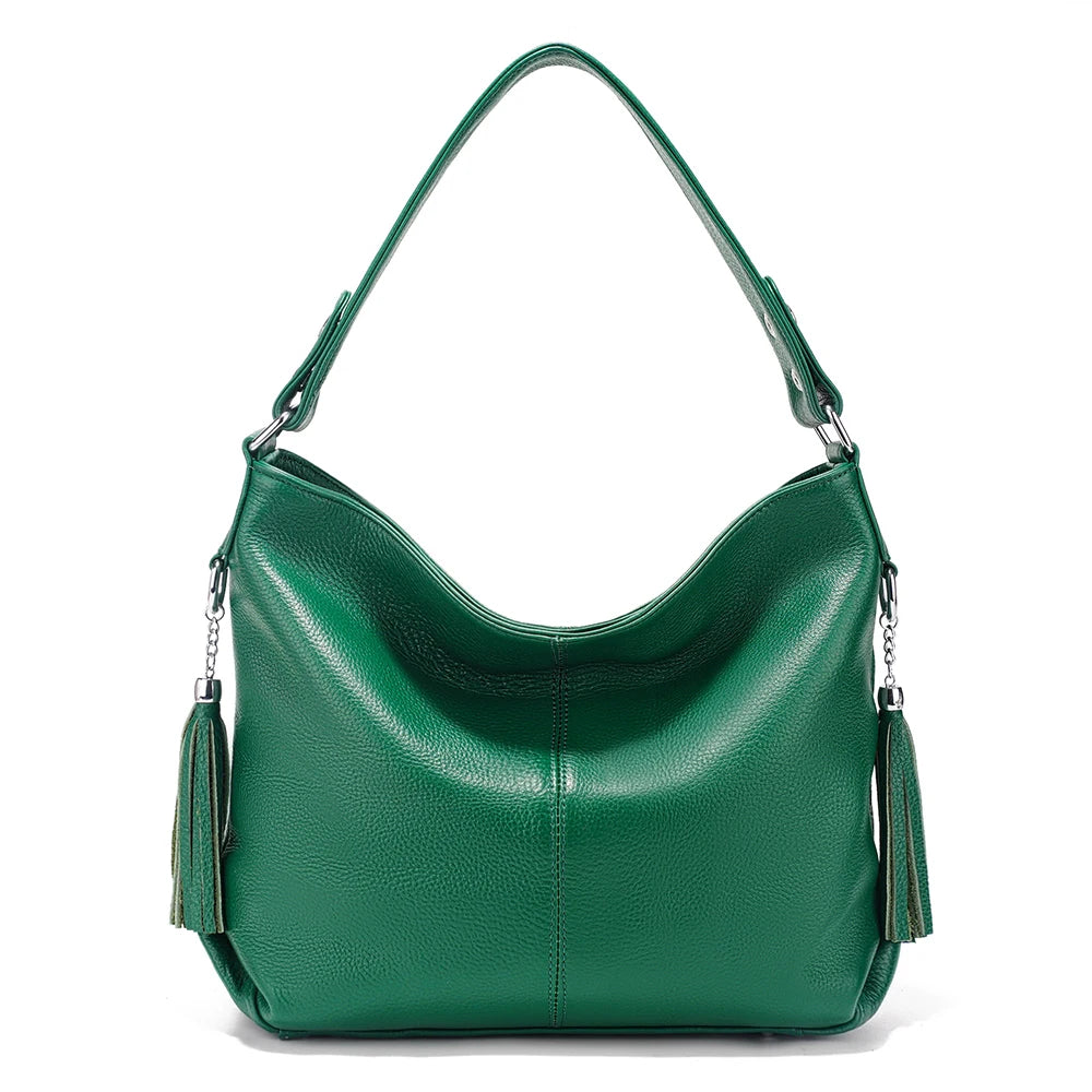 Zency 2025 New Fashion Soft Real Genuine Leather Tassel Women Handbag Elegant Ladies Hobo Shoulder Bag Messenger Purse Satchel