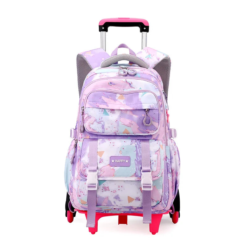 Kids School Backpack with Wheels Rolling Backpack for Girls Student Wheeled Backpack Trolley School Bag Travel Trolley Luggage