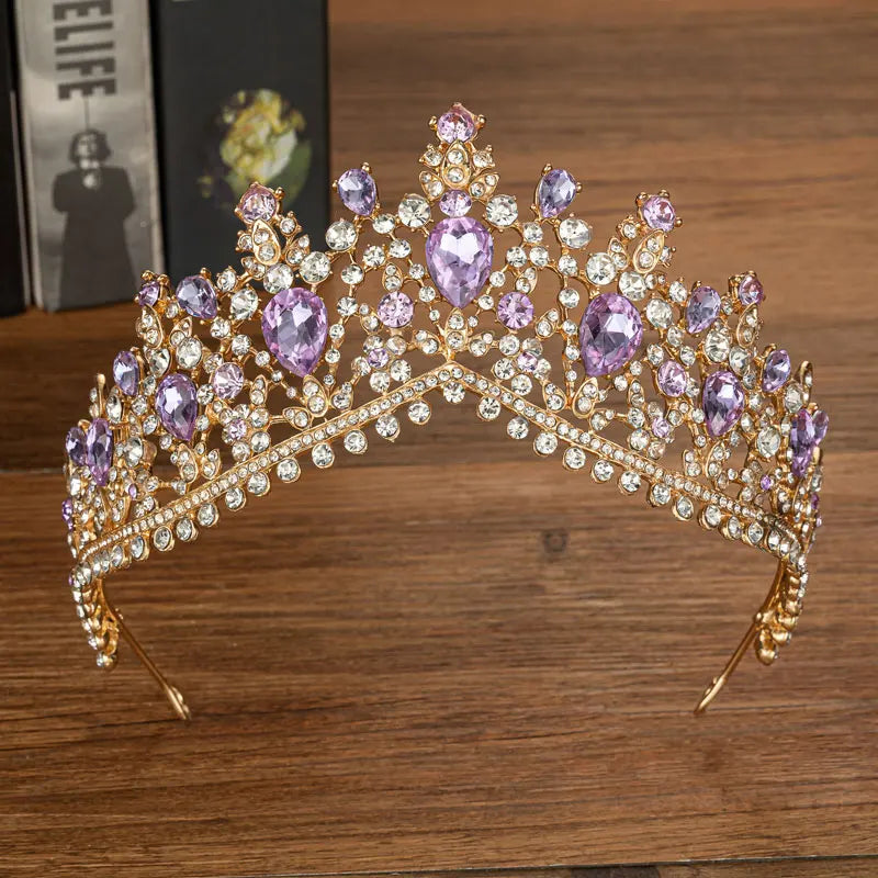 Baroque Bronze Black Green Crystal Bridal Tiaras Crown Vintage Rhinestone Diadem for Brides Headbands Wedding Hair Accessories