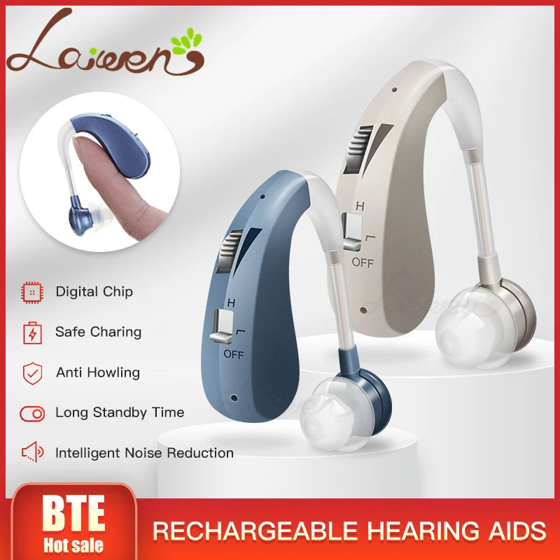 Rechargeable Hearing Aid Sound Amplifier Audífonos Wireless Hearing Aids for Elderly Moderate to Severe Loss Behind the Ear Care