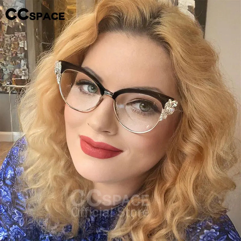 45120 Optical Luxury Cat Eye Glasses Frames Women Shiny Rhinestones Eyewear EyeGlasses
