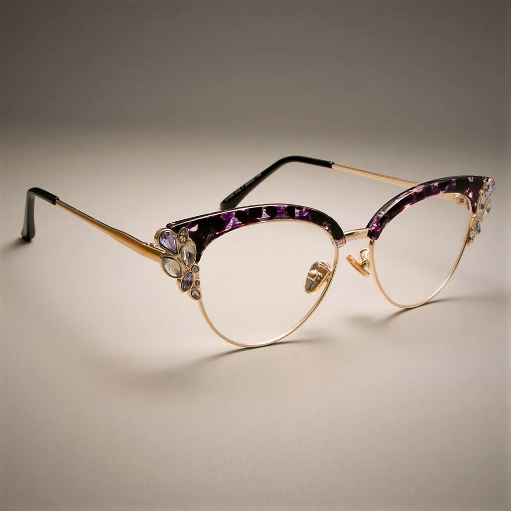 45120 Optical Luxury Cat Eye Glasses Frames Women Shiny Rhinestones Eyewear EyeGlasses