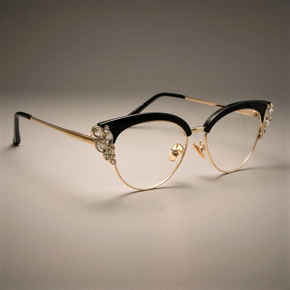 45120 Optical Luxury Cat Eye Glasses Frames Women Shiny Rhinestones Eyewear EyeGlasses