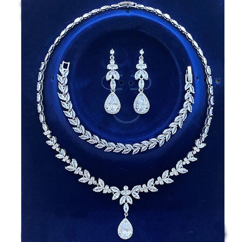 Luxury Brands CZ Zirconia Necklaces Jewelry Sets for Women 2022 Silver Color Marquise Dubai Wedding Jewelry Set Bijoux Femme