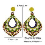 Fashion Bohemian Color Painted Water Drop Wooden Earrings for Women Ethnic Style Long Hollow Dangle Earring Female Jewelry