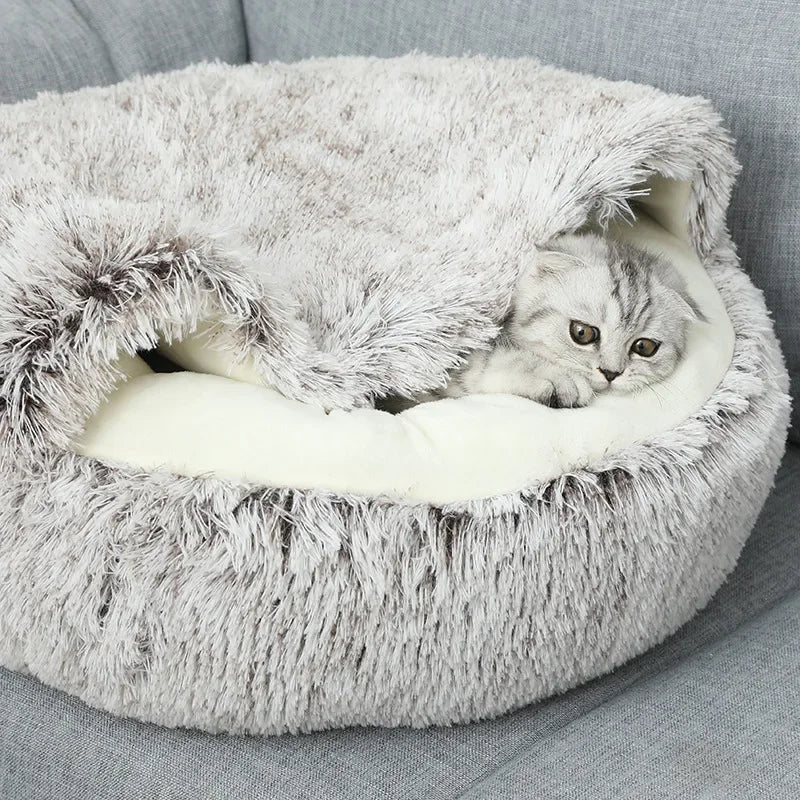 Winter Plush Pet Cat Bed Round Cat Cushion Cat House 2 In 1 Warm Cats Basket Pet Sleep Bag Kitten Nest Kennel for Small Dog Cats