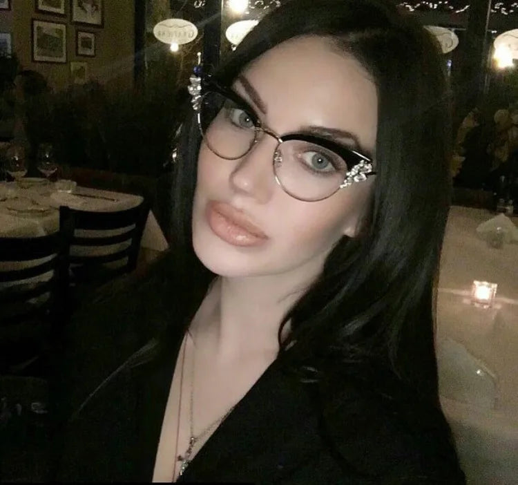 45120 Optical Luxury Cat Eye Glasses Frames Women Shiny Rhinestones Eyewear EyeGlasses