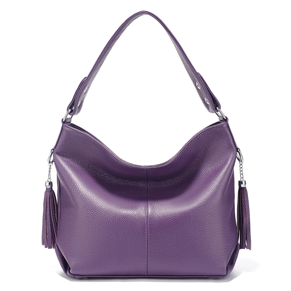 Zency 2025 New Fashion Soft Real Genuine Leather Tassel Women Handbag Elegant Ladies Hobo Shoulder Bag Messenger Purse Satchel