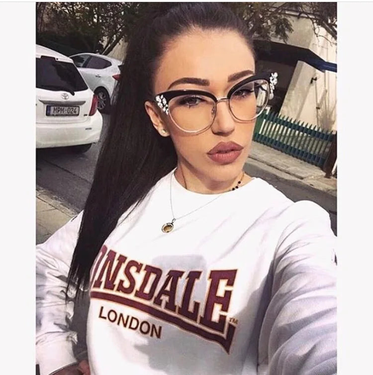 45120 Optical Luxury Cat Eye Glasses Frames Women Shiny Rhinestones Eyewear EyeGlasses