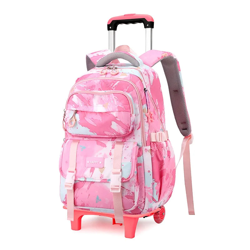 Kids School Backpack with Wheels Rolling Backpack for Girls Student Wheeled Backpack Trolley School Bag Travel Trolley Luggage