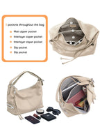 Zency 100% Genuine Leather Large Women Top Handle Shoulder Bag Tote Handbag Purse Black Leather Hobo Bag Underarm Zipper Bags