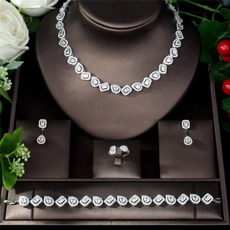 Luxury Brands CZ Zirconia Necklaces Jewelry Sets for Women 2022 Silver Color Marquise Dubai Wedding Jewelry Set Bijoux Femme