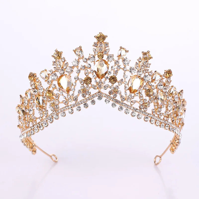 Baroque Bronze Black Green Crystal Bridal Tiaras Crown Vintage Rhinestone Diadem for Brides Headbands Wedding Hair Accessories