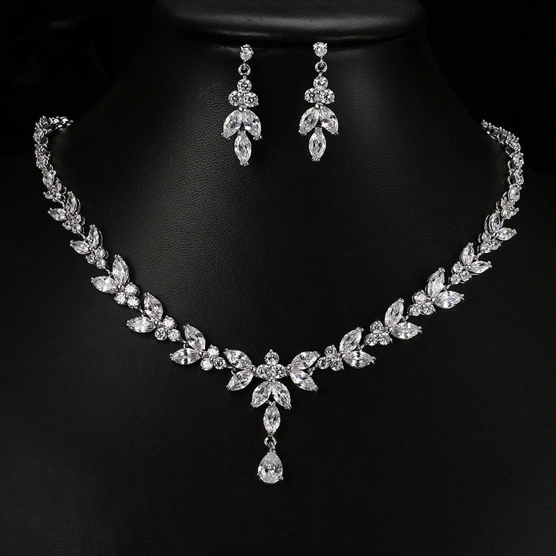 Luxury Brands CZ Zirconia Necklaces Jewelry Sets for Women 2022 Silver Color Marquise Dubai Wedding Jewelry Set Bijoux Femme